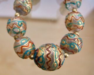 Lovely,  Rare,  Colourful Vintage Venetian Trail Decorated Glass Bead Necklace
