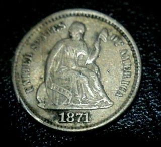 Rare 1871 Xf - Au Seated Liberty Choice Silver Half Dime Coin Luster