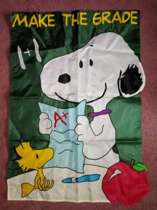 Snoopy Vintage Large Flag " Make The Grade " Rare Euc 40x28 School