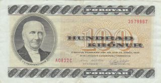 100 Kronur Fine Banknote From Faeroer Islands Pick - 21 Rare