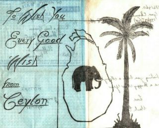 Ceylon Gb Cover Rare Illustrated Air - Letter Military Ww2 Elephant & Palm Mal40