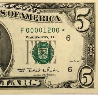 1995 $5 Atlanta Star ⭐️ Frn,  & Uncirculated Banknote Rare Series Low S/n