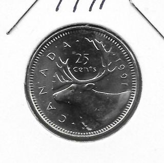 1991 Canadian 25 Cent Quarter Rare (out Of Roll Unc)