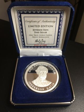 1 Oz Silver Coin Jefferson Davis Dixie Dollar Civil War Confederate Rare Limited