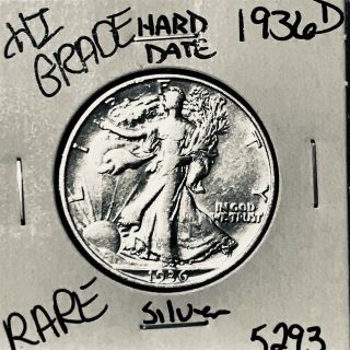 1936 D Liberty Walking Silver Half Dollar Hi Grade U.  S.  Rare Coin 5293
