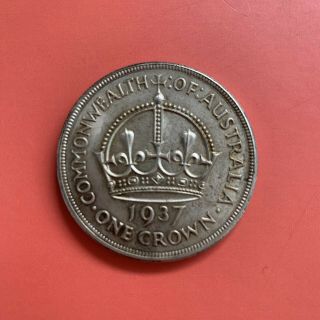 Rare 1937 Australia One Crown George Vi Silver Coin