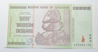 Rare 2008 50 Trillion Dollar - Zimbabwe - Uncirculated Note - 100 Series 707