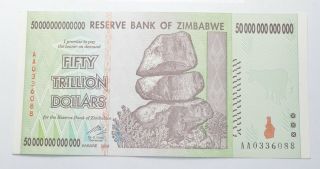 Rare 2008 50 Trillion Dollar - Zimbabwe - Uncirculated Note - 100 Series 728