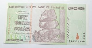 Rare 2008 50 Trillion Dollar - Zimbabwe - Uncirculated Note - 100 Series 704