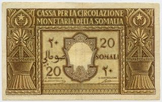 Italian Somaliland 1950 Issue 20 Somali Banknote Rare,  Very Crisp Vf.  Pick 14.