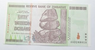 Rare 2008 50 Trillion Dollar - Zimbabwe - Uncirculated Note - 100 Series 729