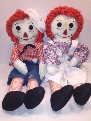 Raggedy Ann And Andy Dolls Vintage Handmade Cloth Dolls Annabelle Rare