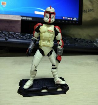 Rare Hasbro 3.  75 " Star Wars Clone Trooper Red Action Figure With Stand 2003