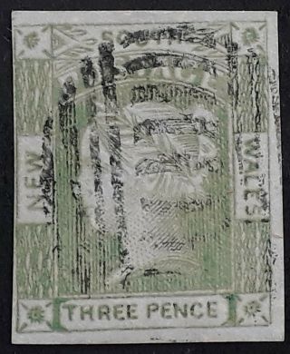 Rare 1852 Nsw Australia 3d Dull Yellow Green Laureate Stamp No Wmk