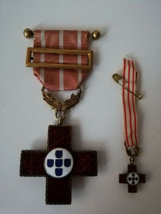 Portugal Red Cross Gold Medal With Miniature Rare