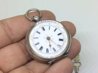 Rare Antique Victorian Solid Silver Pocket Watch Fob & Key
