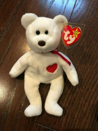 Ty Beanie Baby Valentino Bear With Errors Brown Nose Rare