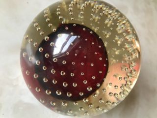 RARE VINTAGE ART GLASS CONTROLLED BUBBLE PAPERWEIGHT 3.  5 