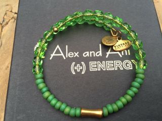 Rare Alex And Ani Vintage 66 Green Mixed Beaded Russian Gold Wrap Bracelet
