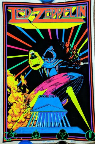 Vintage 1980 Led Zeppelin Black Light Poster Classic Rock Band Rare