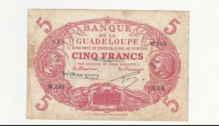 5 Francs Fine - Banknote From French Guadeloupe 1934 Pick - 7c Rare