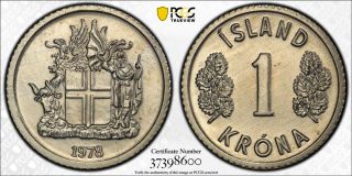 1978 Iceland Krona Pcgs Sp65 - Extremely Rare Kings Norton Proof