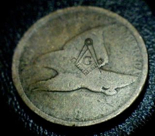 Rare 1858 Flying Eagle Fe Cent Penny Coin Masonic Mason Templar Counterstamp