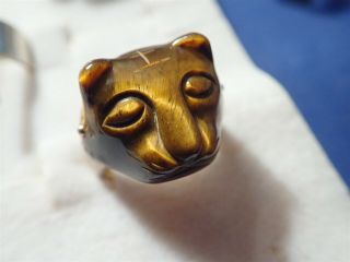 Ultra Rare Hand Carved Tigers Eye Sterling Silver Cat Ring