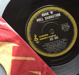 Rare Ac/dc Rock ‘n’ Roll Damnation 7” Vinyl (aus 1978) Albert Less 10