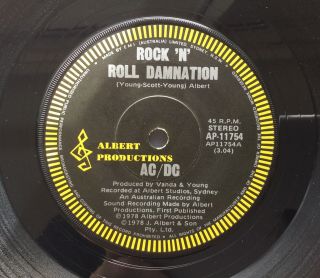 Rare AC/DC Rock ‘n’ Roll Damnation 7” Vinyl (AUS 1978) Albert LESS 10 4