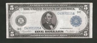 Rare Sharp Philadelphia Type A 1914 $5 Federal Reserve Note