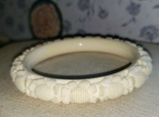 Rare Ornate Carved Flower Bone Bracelet Color: Ivory