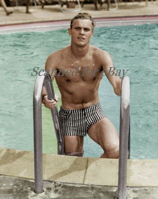 Rare Young Tab Hunter Beefed Up Coming Out Of The Pool At The Beverly Hills Club