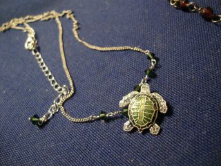 Grandmas Estate Rare Enamel Turtle 925 Sterling Silver Necklace