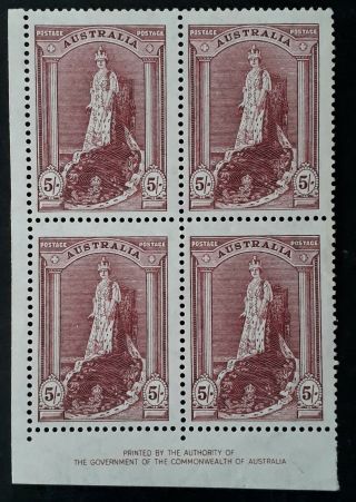 Rare 1948 - Australia Blk 4x5/ - Claret Coronation Robes Stamps Tinted Thin Paper
