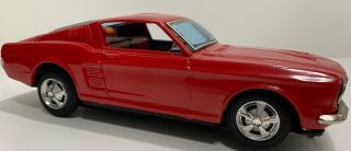 Vintage Taiyo Red Tin Bump & Go Battery Operated 1965 Mustang Car Japan Rare Toy