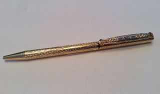 Vintage Rare Signed 1928 Gifts Pen Shiny Gold Colour Textured Clear Crystals