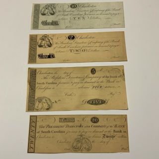4 South Carolina Bank Of South Carolina Charleston Rare Early Obsolete Currency