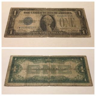 Vintage Rare 1928 Star $1 Silver Certificate One Dollar Bill Funnyback Blue Seal