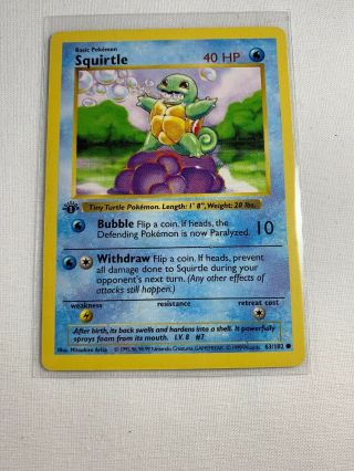 Squirtle Pokemon Card 1st Edition Shadowless Base Set 63/102 Nm Look