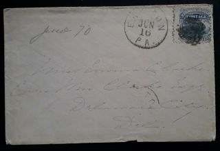 Rare 1870 United States Cover Ties 3c Blue Locomotive Stamp Cancelled Easton