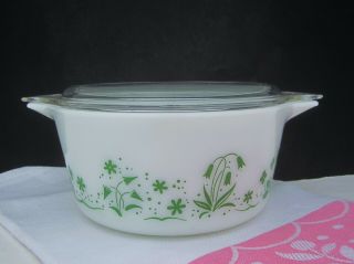 Rare Promotional Pyrex Bride ' s Casserole Dish 1 - 1/2 Quart Green Flower 474 - B 4