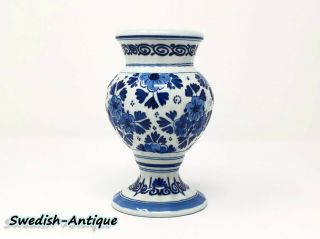 Vintage Delft Blue & White Vase 760 Rare Hand Painted Art Unique Signed