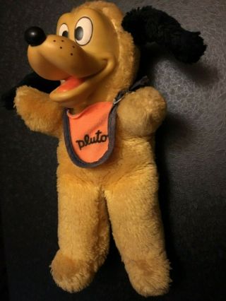 Pluto Stuffed Doll Rubber Face With Bib Vintage Walt Disney Rare