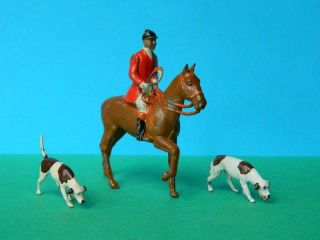 Britains Rare Vintage Lead Hunt Series Mounted Huntsman 608 With 2 211 Hounds