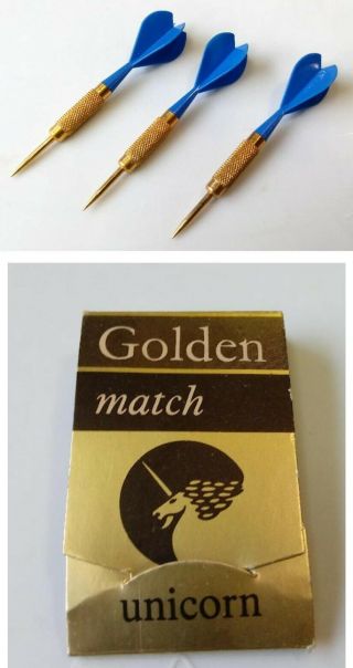 Golden Match Unicorn Darts Mineature Gold Plated Set Royal Blue Rare Color