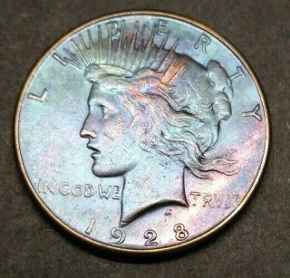 1928 - S Peace Silver Dollar Rare Key Date/rare Stunning Rainbow Toning