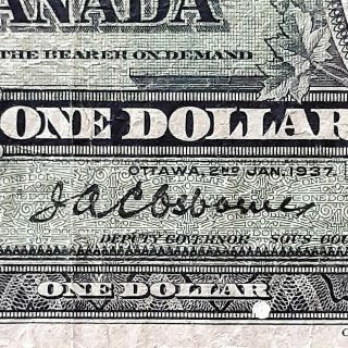1937 - Canadian - 1 dollar bill - $1 Bank Note - DA8083770 - Osbourne - Rare 3