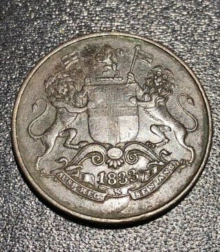 1833 S British East India Company Co 1/4 Anna Copper Rare Bombay Coin