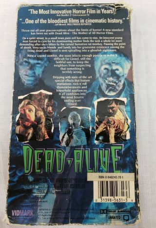 Dead - Alive - UNRATED - VHS - RARE Cult Classic Horror/Zombies - Vidmark 2
